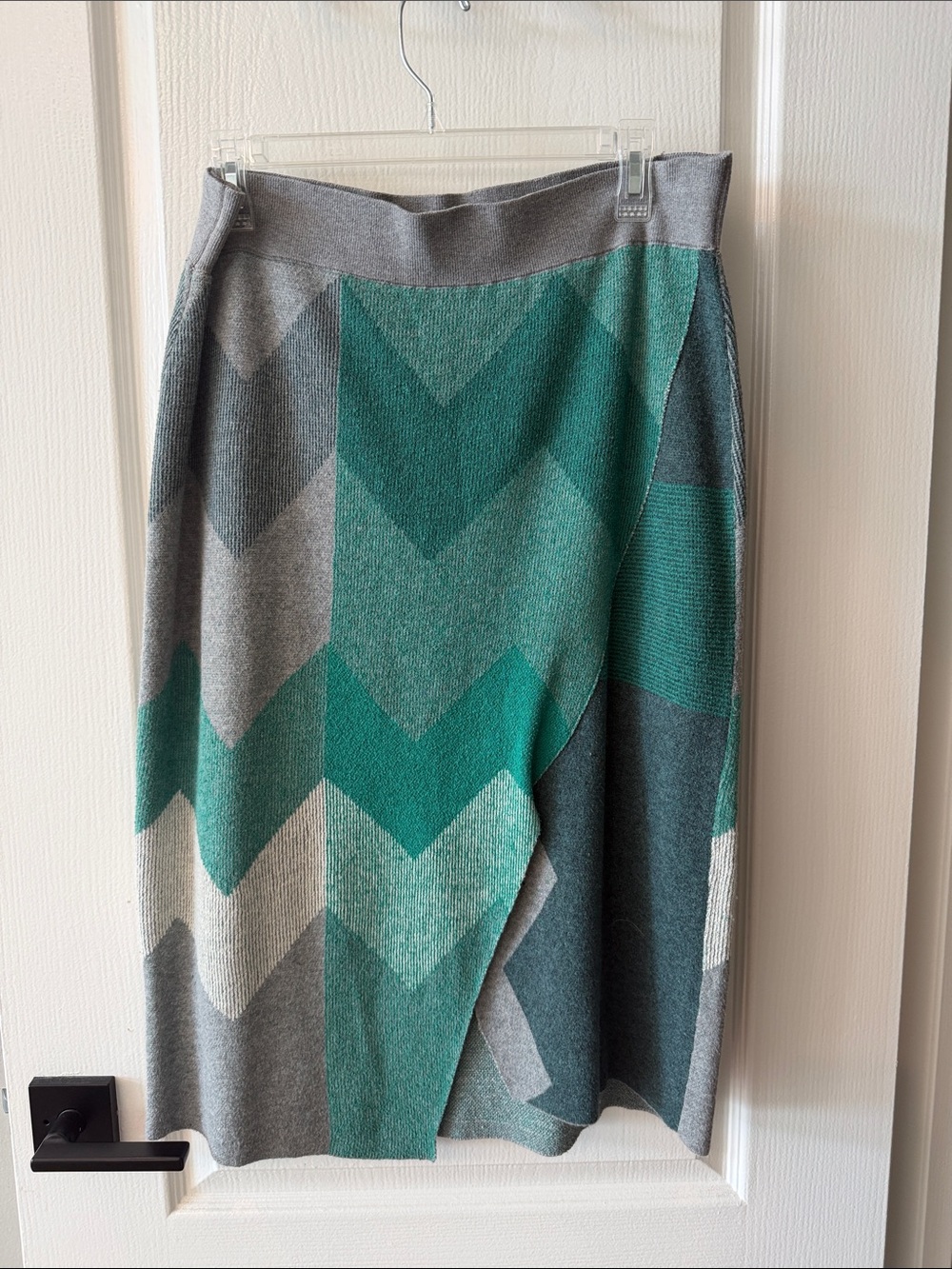 Anthropologie Moth Chevron Faux Wrap Knit Skirt in Green and Gray